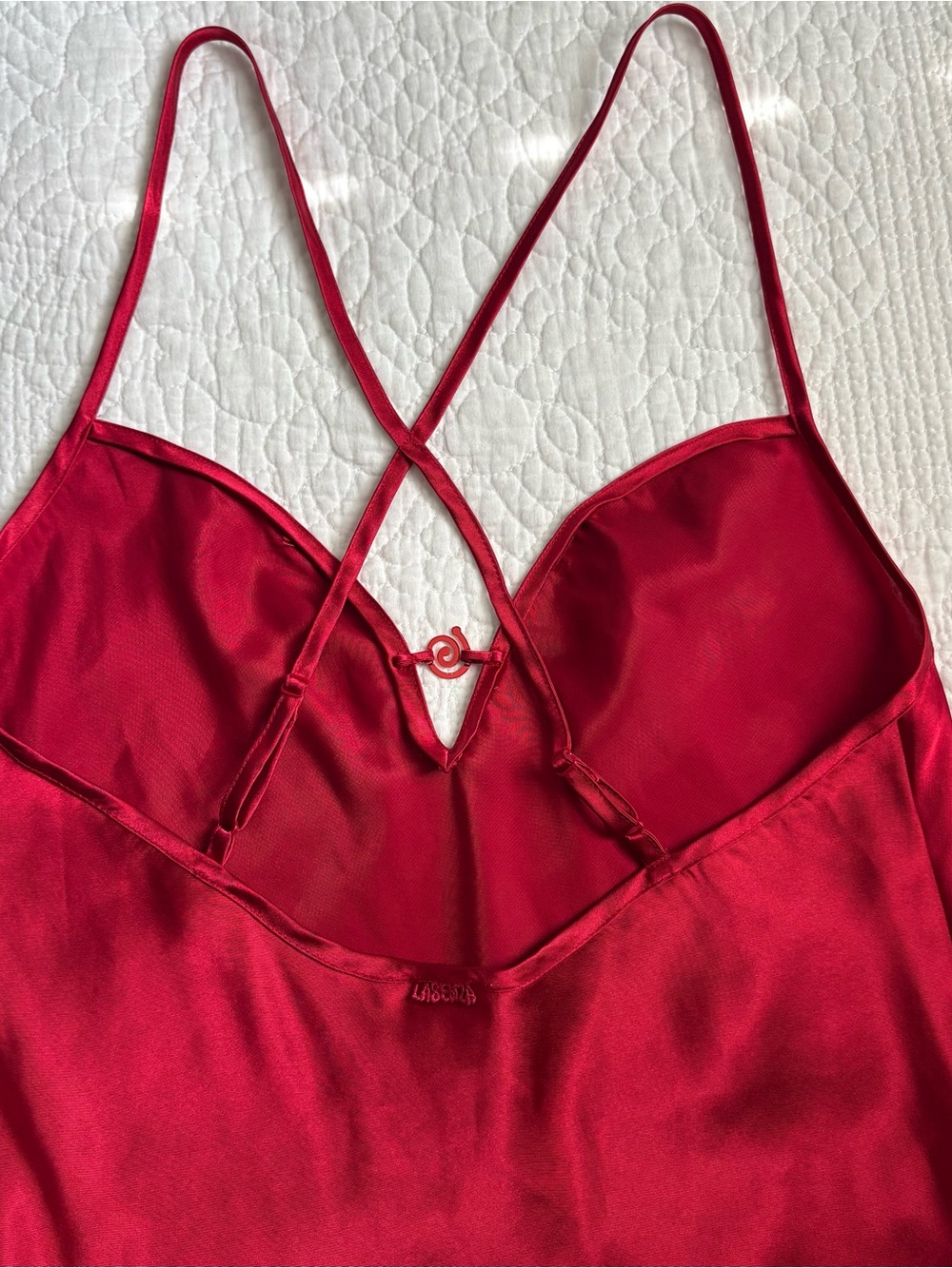 Vintage 90s La Senza Red Satin Swirl Detail Slip Mini Dress - Picture 5 of 5